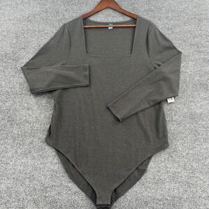 Old Navy Bodysuit Womens 3X Gray Ribbed Square Neck Long Sleeve Minimalist Chic